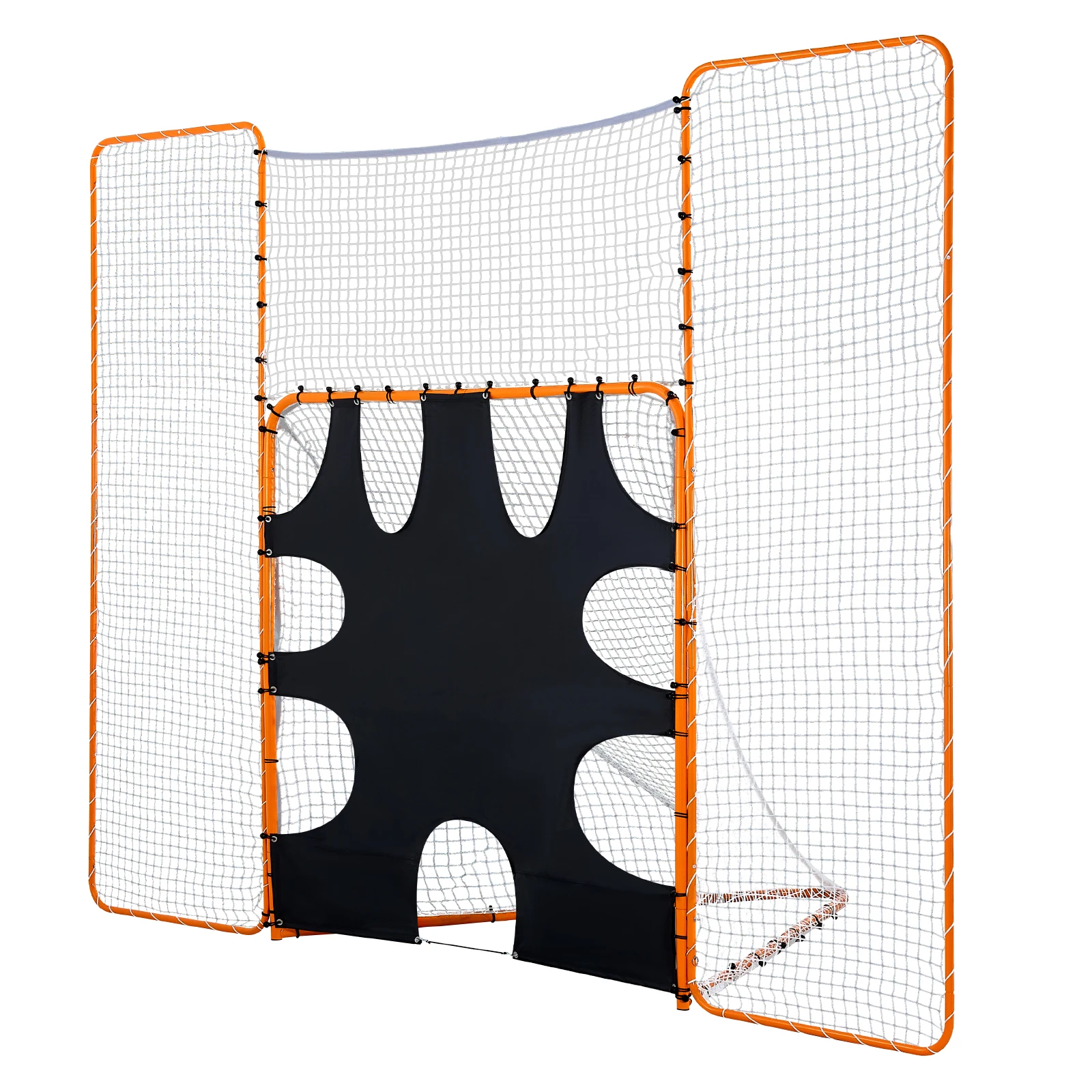 3-IN-1 Lacrosse Goal, 12x9 ft Lacrosse Net with Backstop and Target, Quick & Easy Setup Backyard Rebounder Equipment, Steel Frame Training Nets, Orange, Suitable for Youth Adult Training