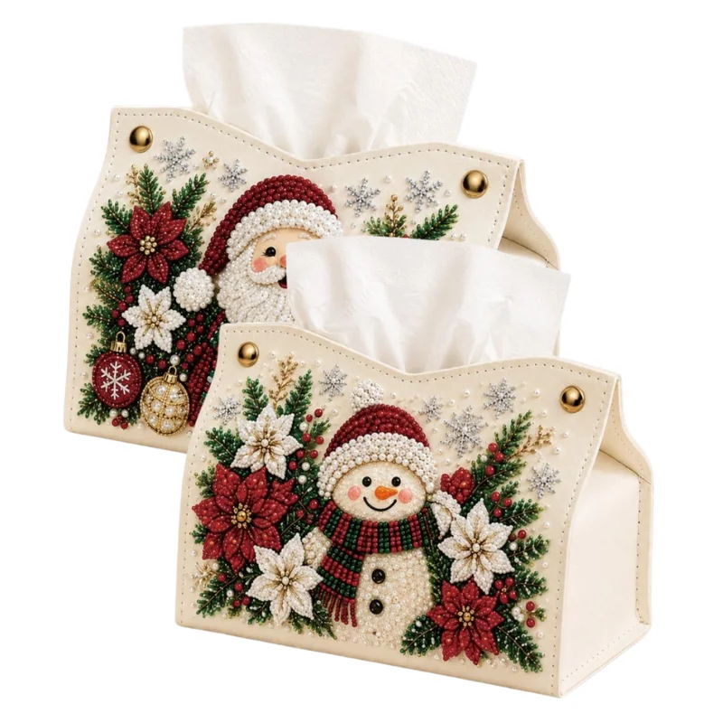 Tissue Box Christmas Santa Diamond Art Tissue Box Kit DIY Rhinestone Decoration Tissue Holder Case Xmas Table Home Decor Gift