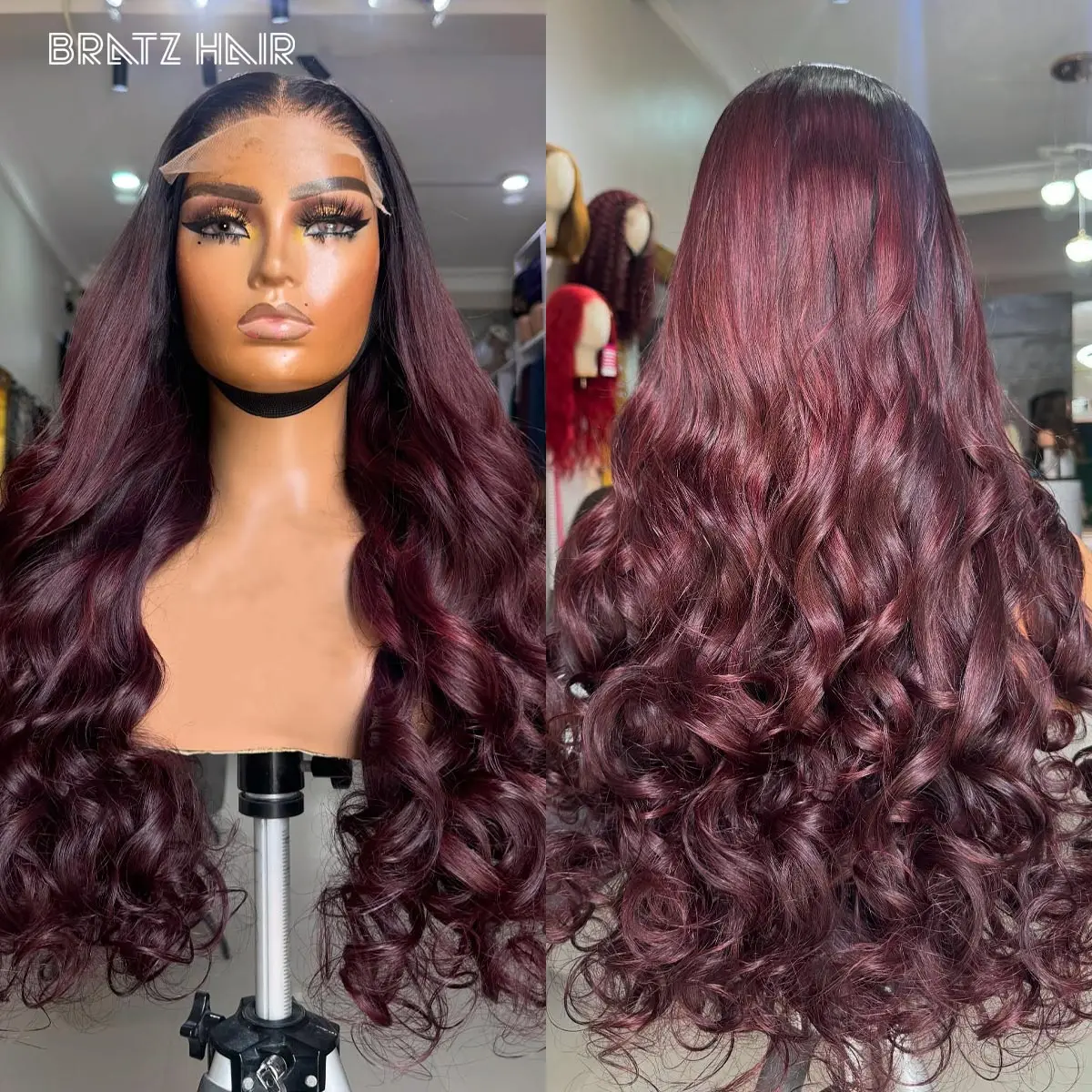 

400 Density Ombre Dark Burgundy Bouncy Curly Wig Human Hair 13x6 13x4 T1B/99j Lace Frontal Wigs for Woman Preplucked 4x4 5x5 Wig