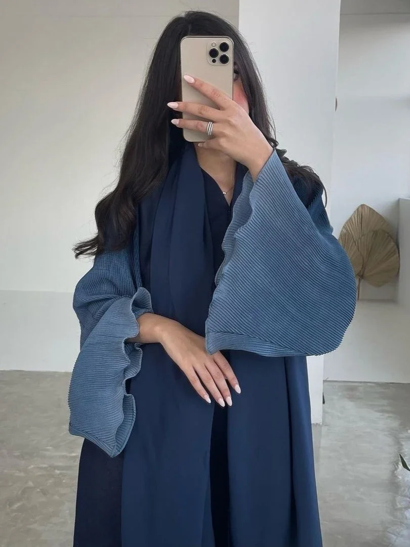 Eid Abaya Robe en mousseline de soie femmes musulmanes été plissé manches évasées Cardigan fête Jalabiya Ramadan robes Largo caftan Robe arabe