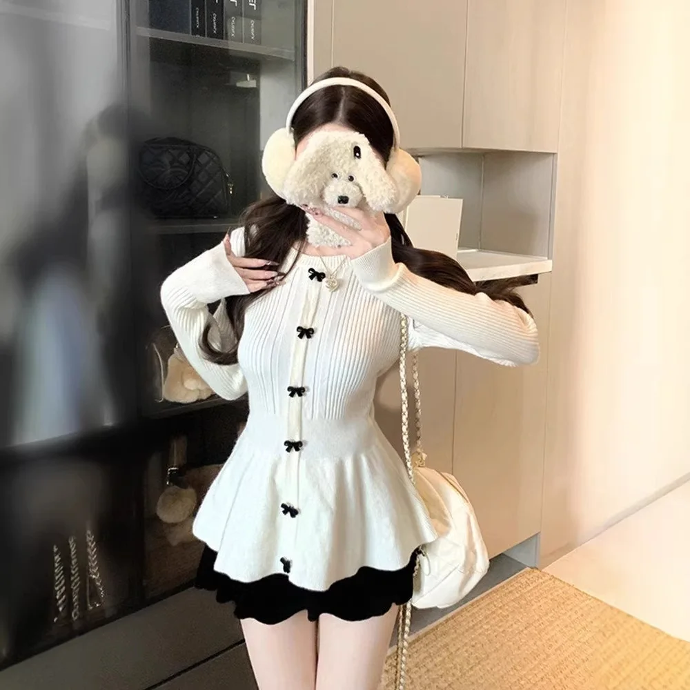 

Korean Sle Knot Waist-Cinching Knitwear Women's Autumn Winter New Slimming Long Sve Base irt Top