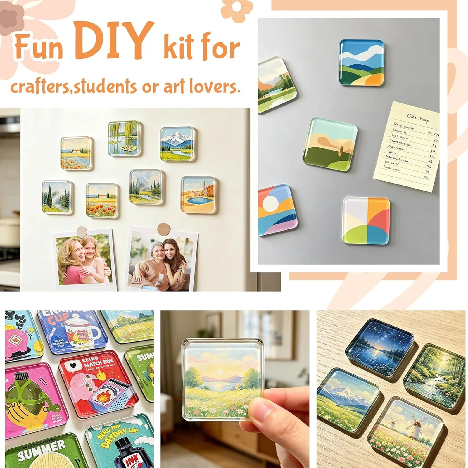 Clear Acrylic Fridge Magnets Transparent DIY Magnetic Stickers for Home Office Decor, Photo Display Art Supplies 20 Pack