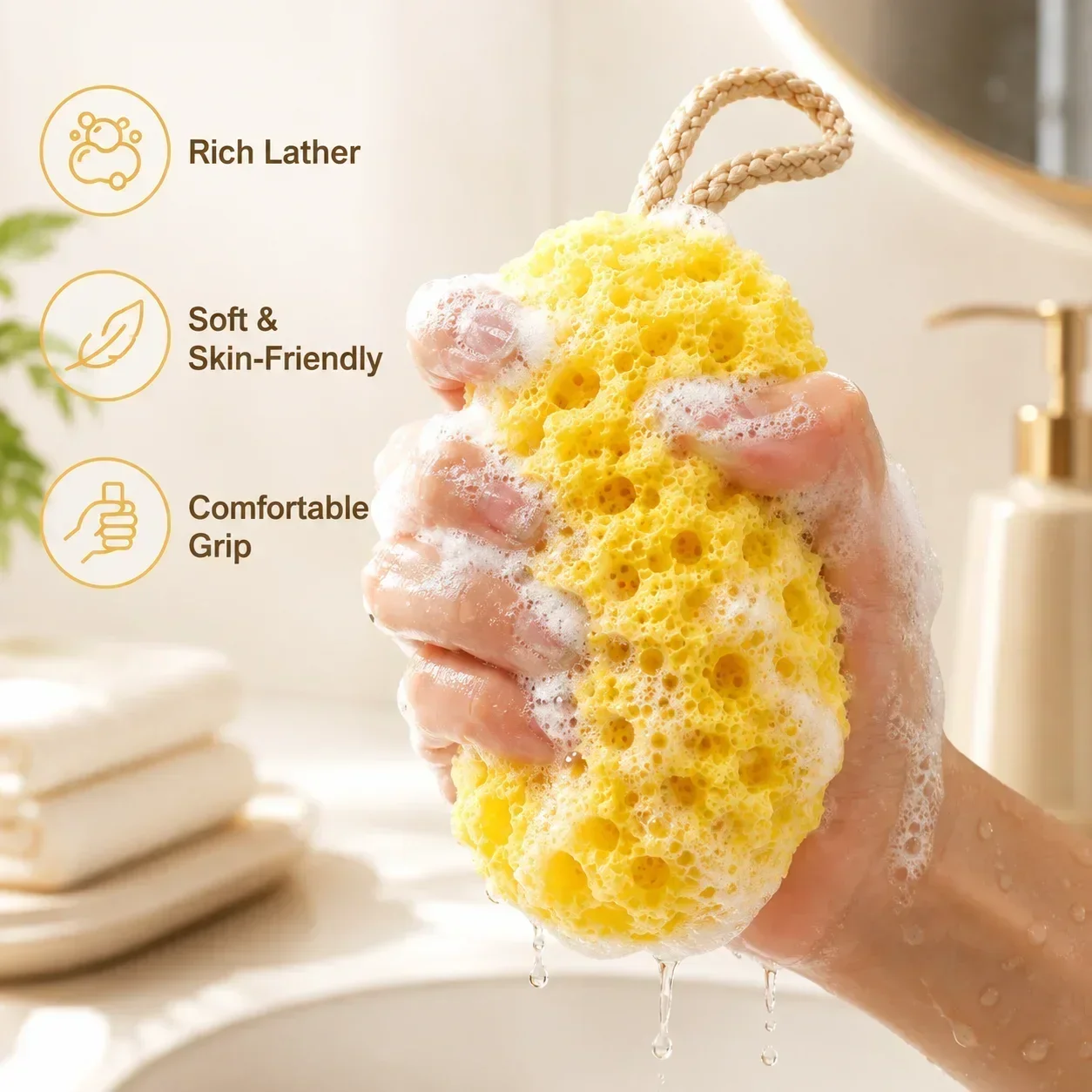 Honeycomb Shower Loofah Sponge, High-Density Foam Bath Scrubber for Sensitive Skin, Non-Dissolving Bath Ball for Family