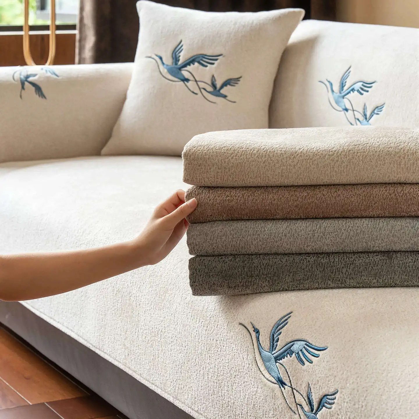 Chinese Style Plush Sofa Cover for Living Room Non-SlipThicken Plush Sofa Cushion Mat Modern Simplicity Sofa Towel Home Couch