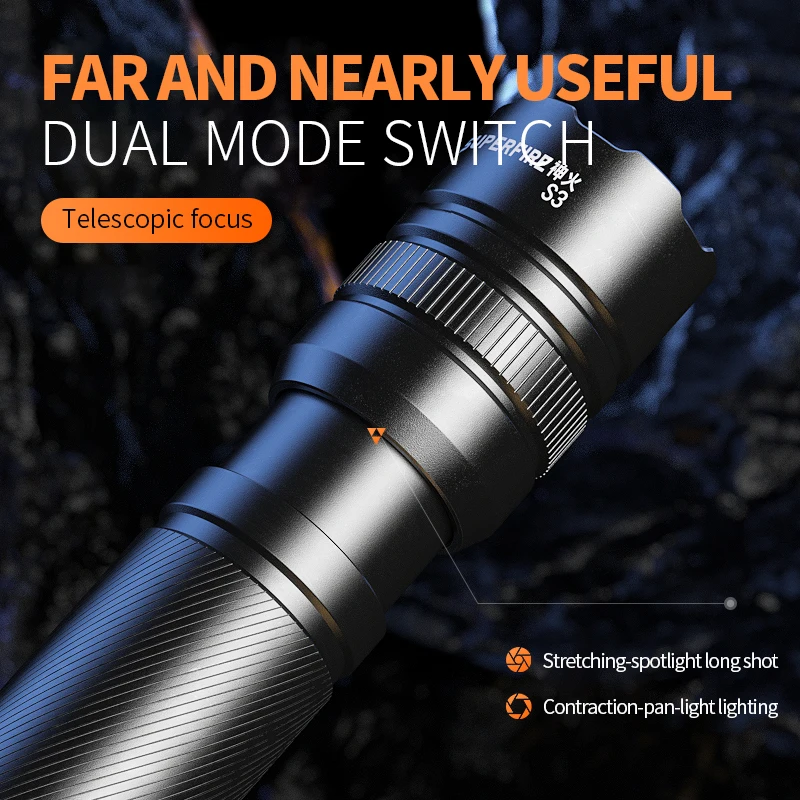 SUPERFIRE S3 Mini LED Flashlights Camping Torch 5 Lighting Modes Aluminum Alloy Zoomable Light Waterproof Use 18650 Batteries