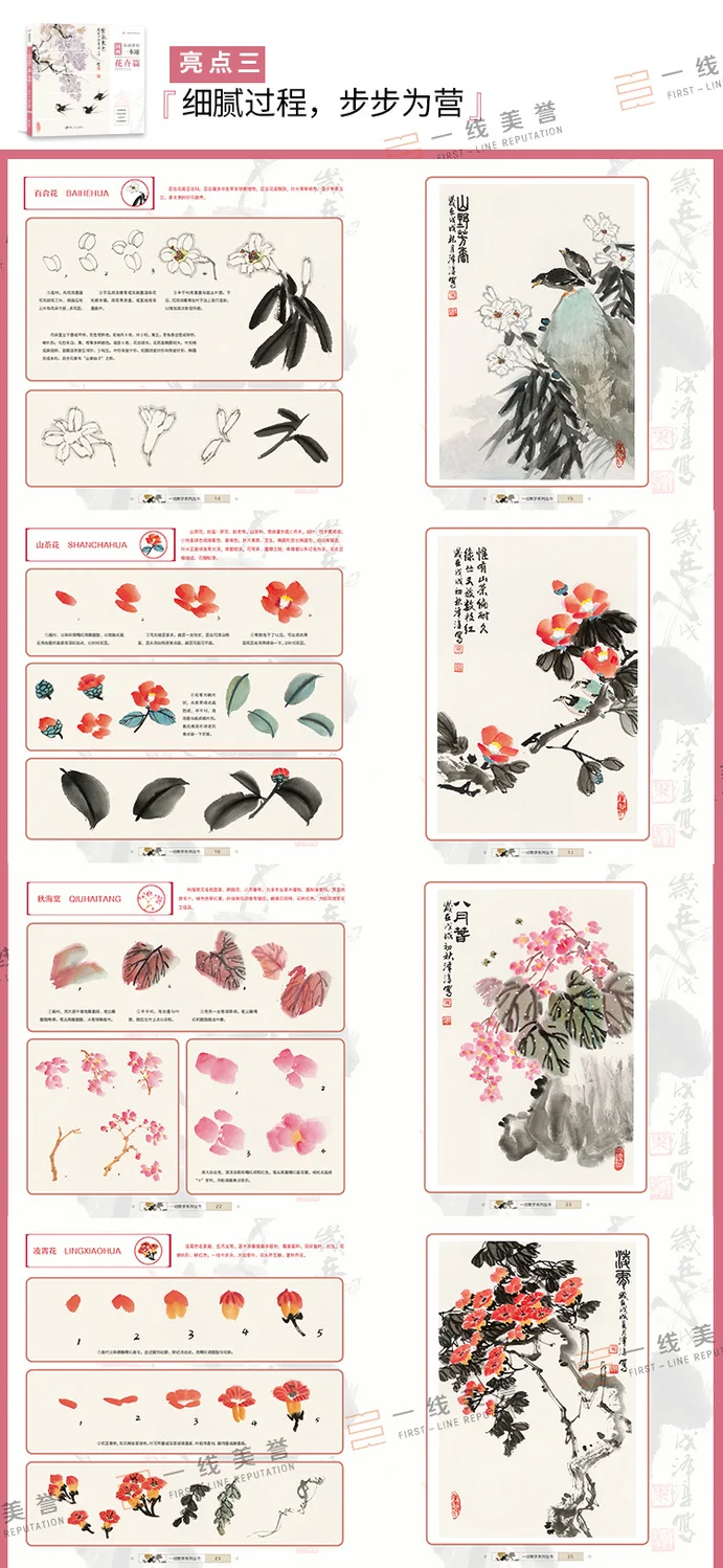 Total 3 volumes. Basic Chinese painting tutorial handbook. Zero-level introduction. Flowers, freehand paintings, animals. Book.