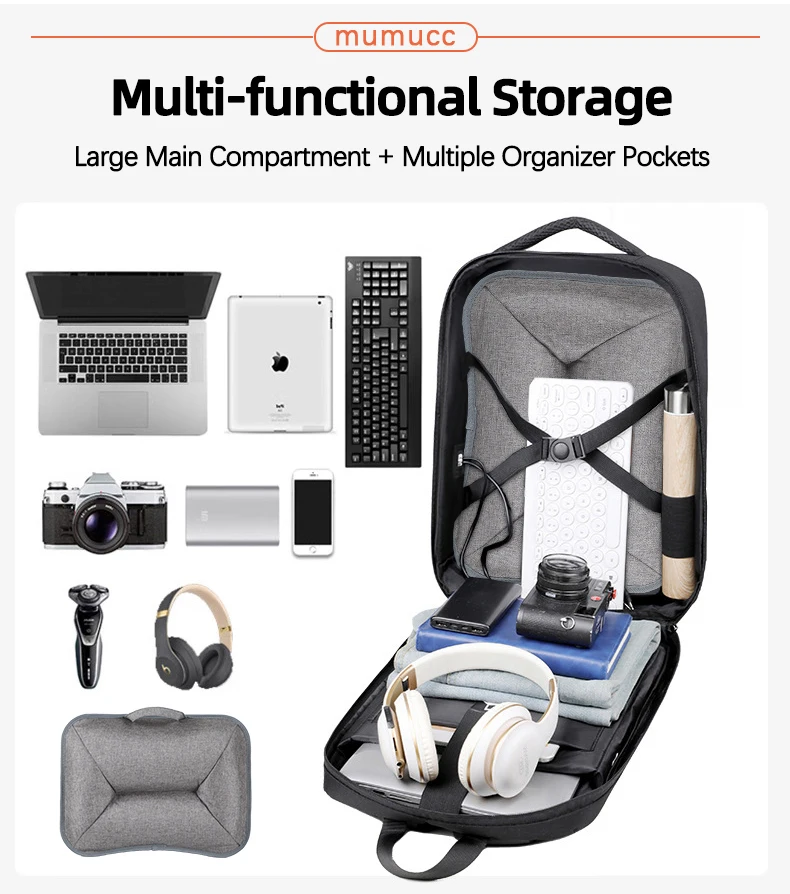 MUMUCC Hard EVA Shell Laptop Backpack Shockproof USB Type C Charging Anti Theft Password Lock Travel Backpack with Luggage Strap
