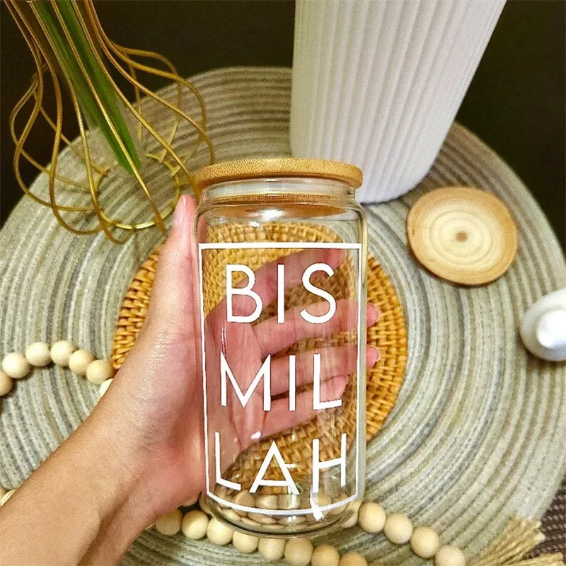 Bismillah Glass Cup suhoor Iftar Muslim Islamic Ramadan Kareem Eid Mubarak housewarming decoration Family friend gift Present