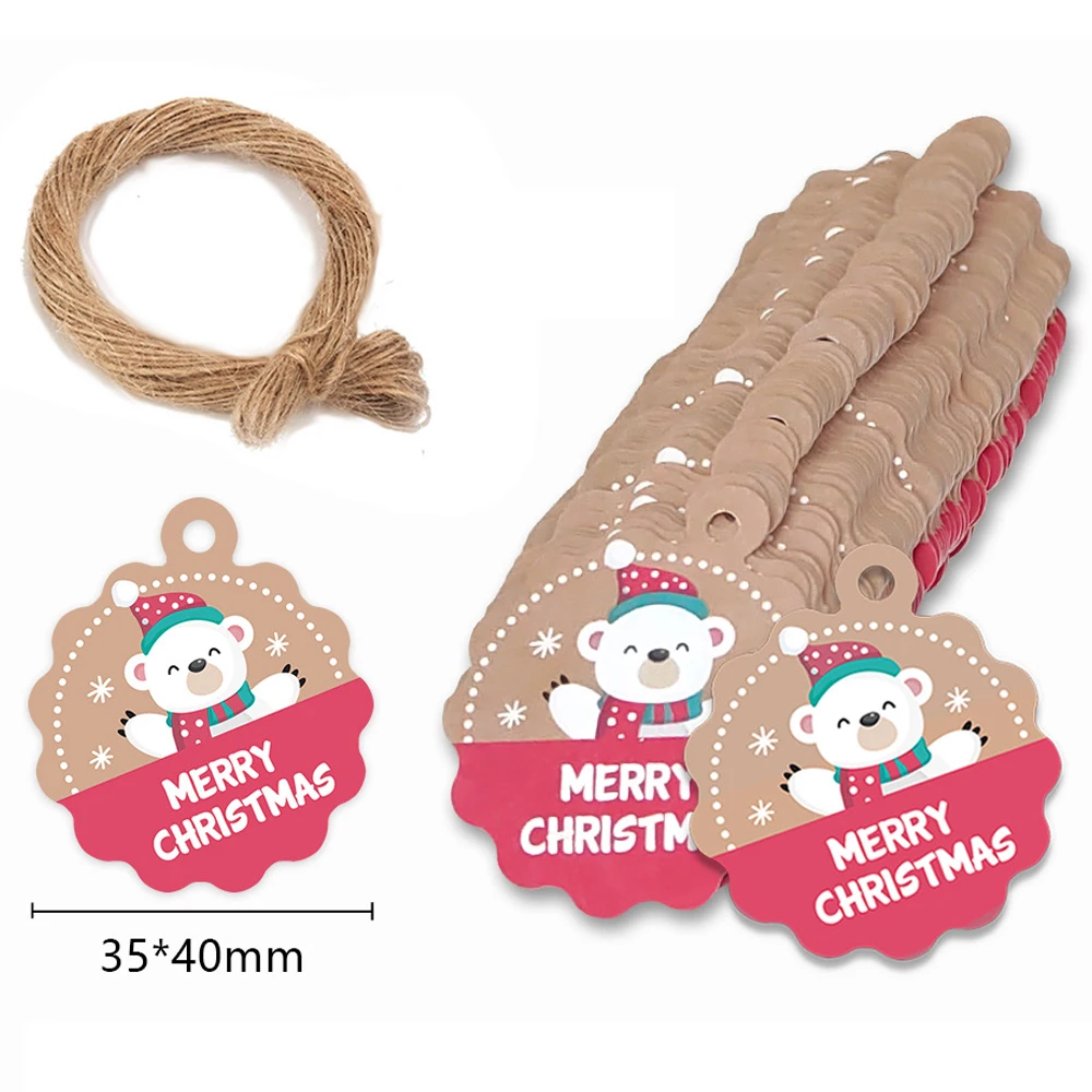 100pcs Merry Christmas Tags Wrapping Hanging Labels Santa Claus Snowman Xmas Tree Snowflake Hang Cards Festival Supplies Painted