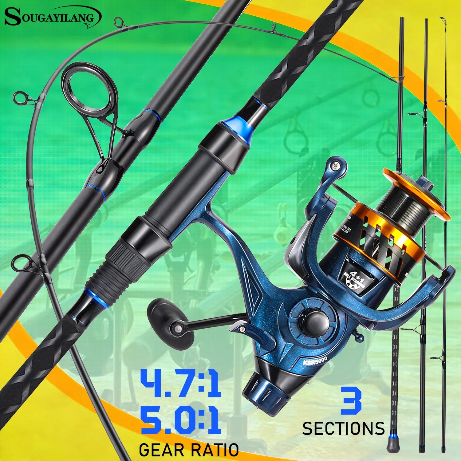 Sougayilang Combo Surfcasting 3 Secciones – Caña Spinning Fibra Carbono - imagen 5
