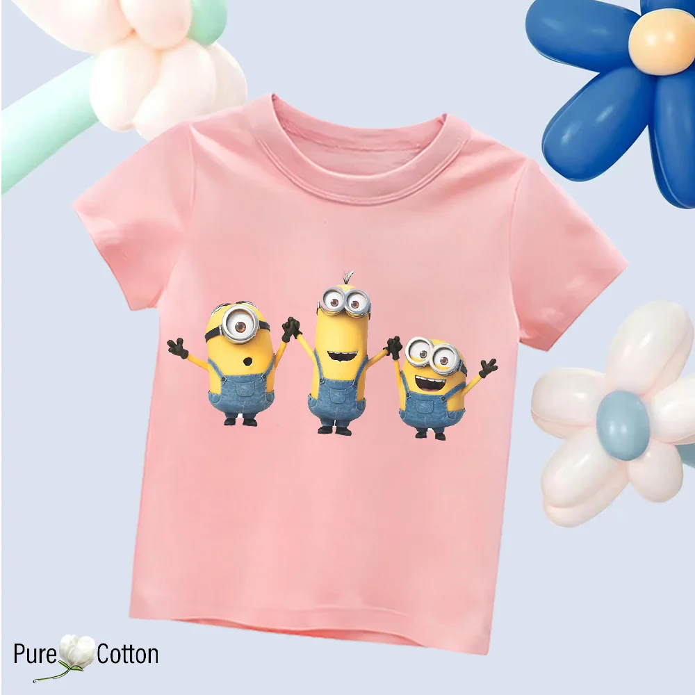 Cartoon Disney Minions Fun Leisure Quality Summer Outdoor Wear Cotton Children\'s T-shirt Y2K Boys and Girls Home Furnishings