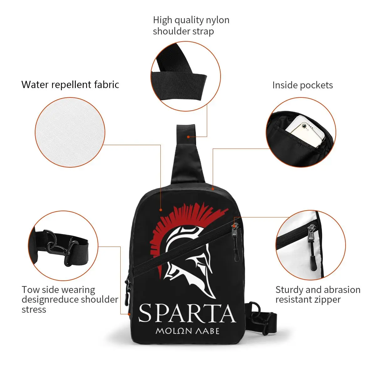 Spartan Molon Labe Sparta Warrior Sling Chest Bag Customized Shoulder Crossbody Backpack for Men Travel Hiking Daypack