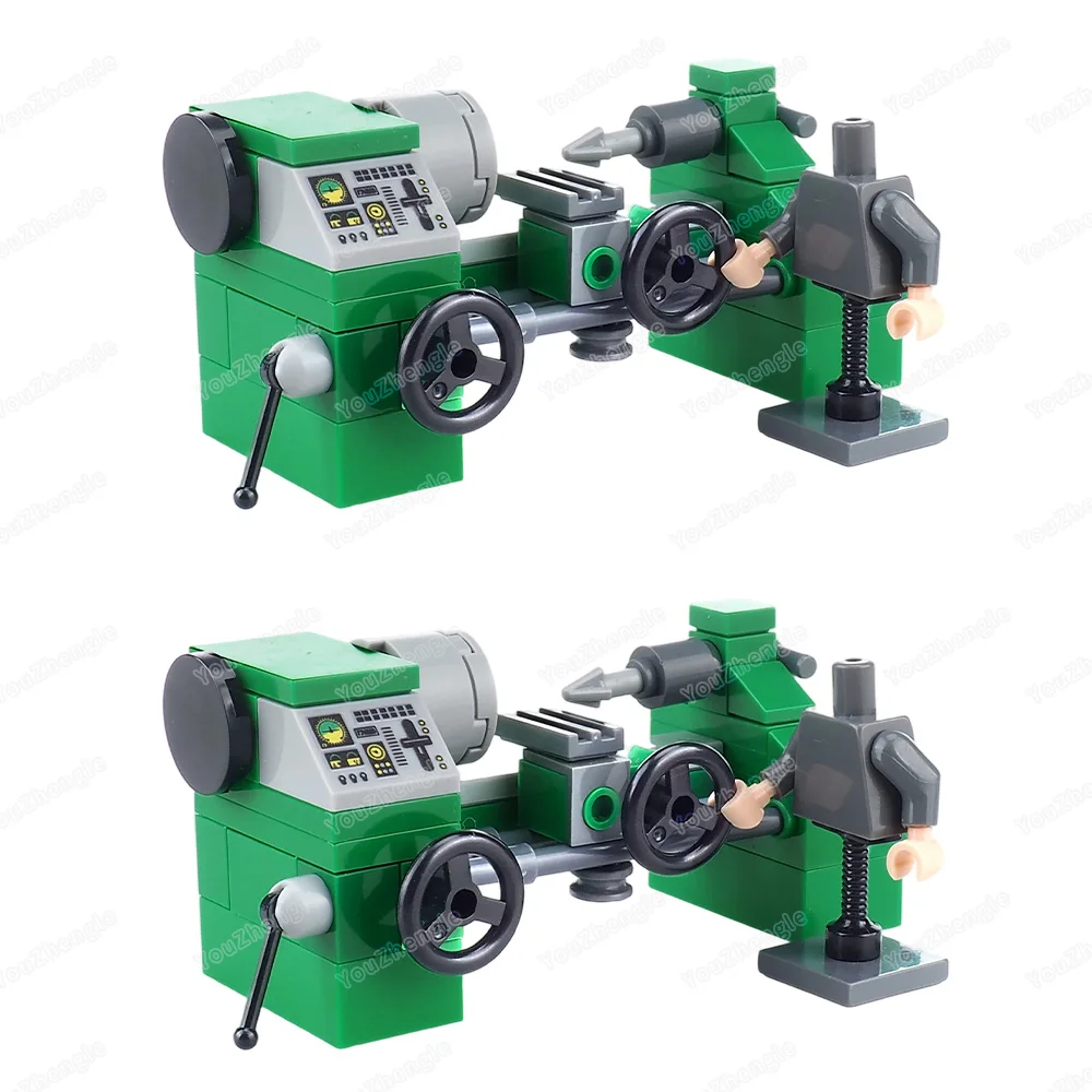 Torno en miniatura, bloques de construcción, figuras MOC, maquinaria de procesamiento, modelo artesanal, equipo de producción, conjunto de herramientas, escena, regalo, juguete DIY para niño