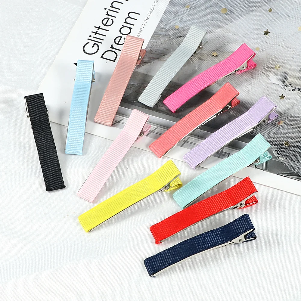 24PCS 6cm Ribbon Covered Metal Hair Clips Basic Simple Hairpins DIY Jewelry Handmade Girls Kids Hair Accessories Gifts Wholesale