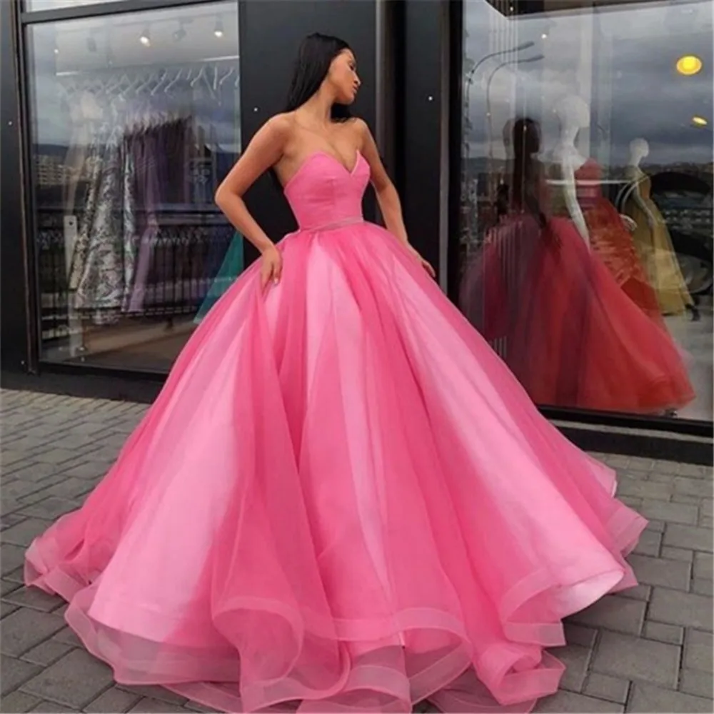 Pink Prom Dress A-Line Evening Gowns Women Formal Party 2023 Blue Sweetheart Neck Tulle Burgundy Graduation Long Robes De Soirée