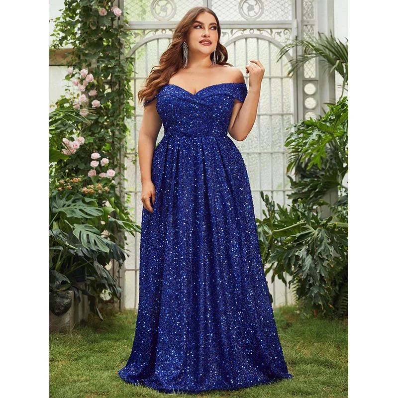 Plus Size Strapless Beaded Floor Long Evening Dress 6XL7XL Elegant Luxury Banquet Sequins Shiny Big Size Evening Prom Dress