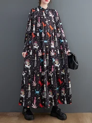 Long Sleeve Vintage Print Dresses For Women Loose Casual Shirt Long Dress Vestidos Fashion Elegant Clothing Spring Autumn 2025