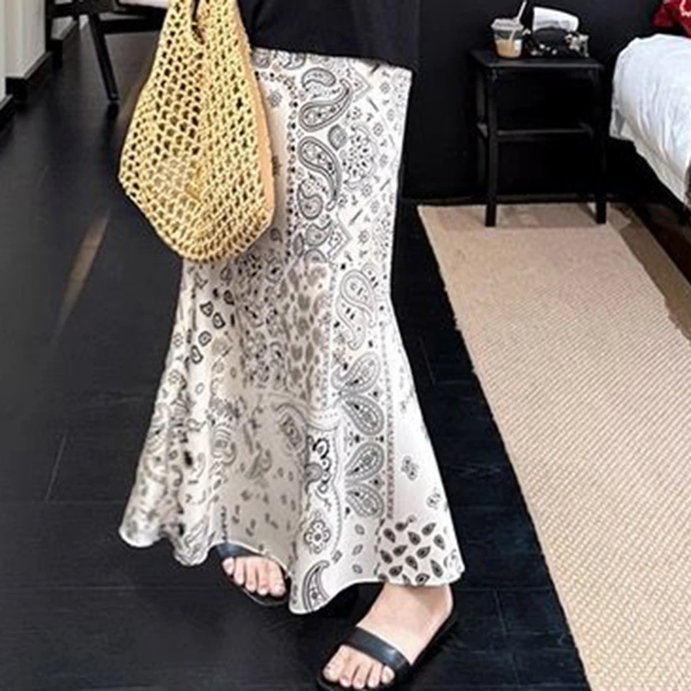 Printed  design summer 2026 new long skirt temperament high waist floral slim   korean fashion clothing