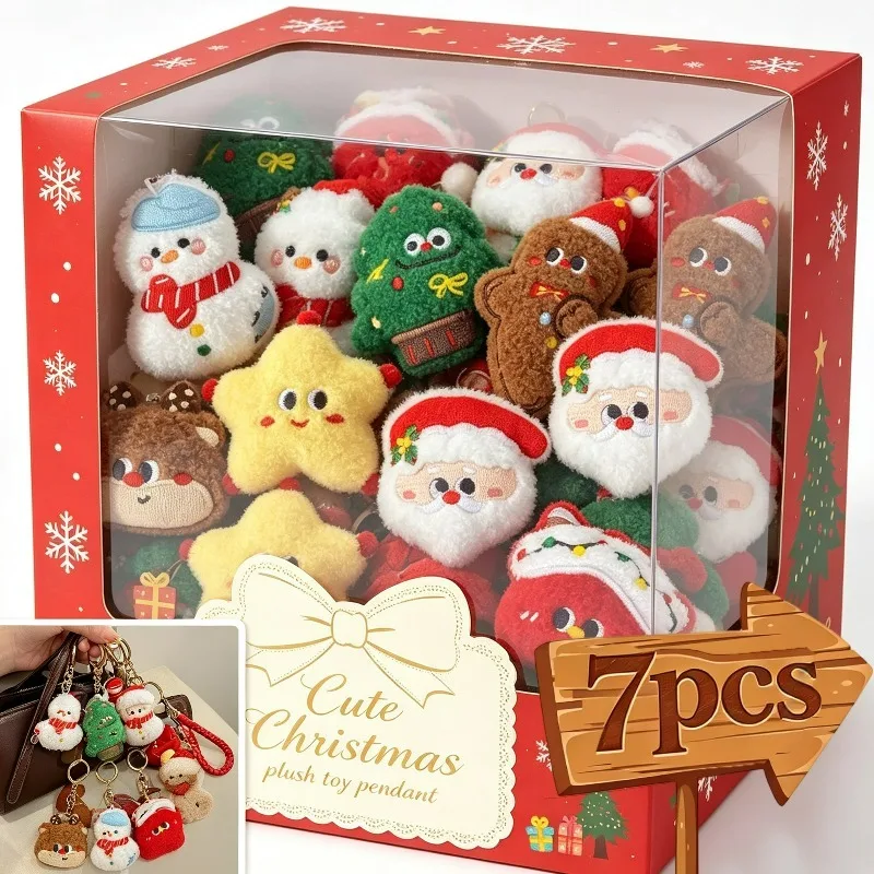 1/7Pcs Cartoon Plush Christmas Keychains Cute Snowman Christmas Tree Santa Claus Backpack Pendants Xmas Party Ornament Keyrings