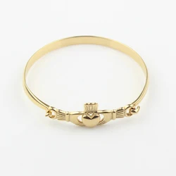 Women's Silver Gold Plated Stainless Steel Irish Claddagh Promise Friendship Bangle Bracelet