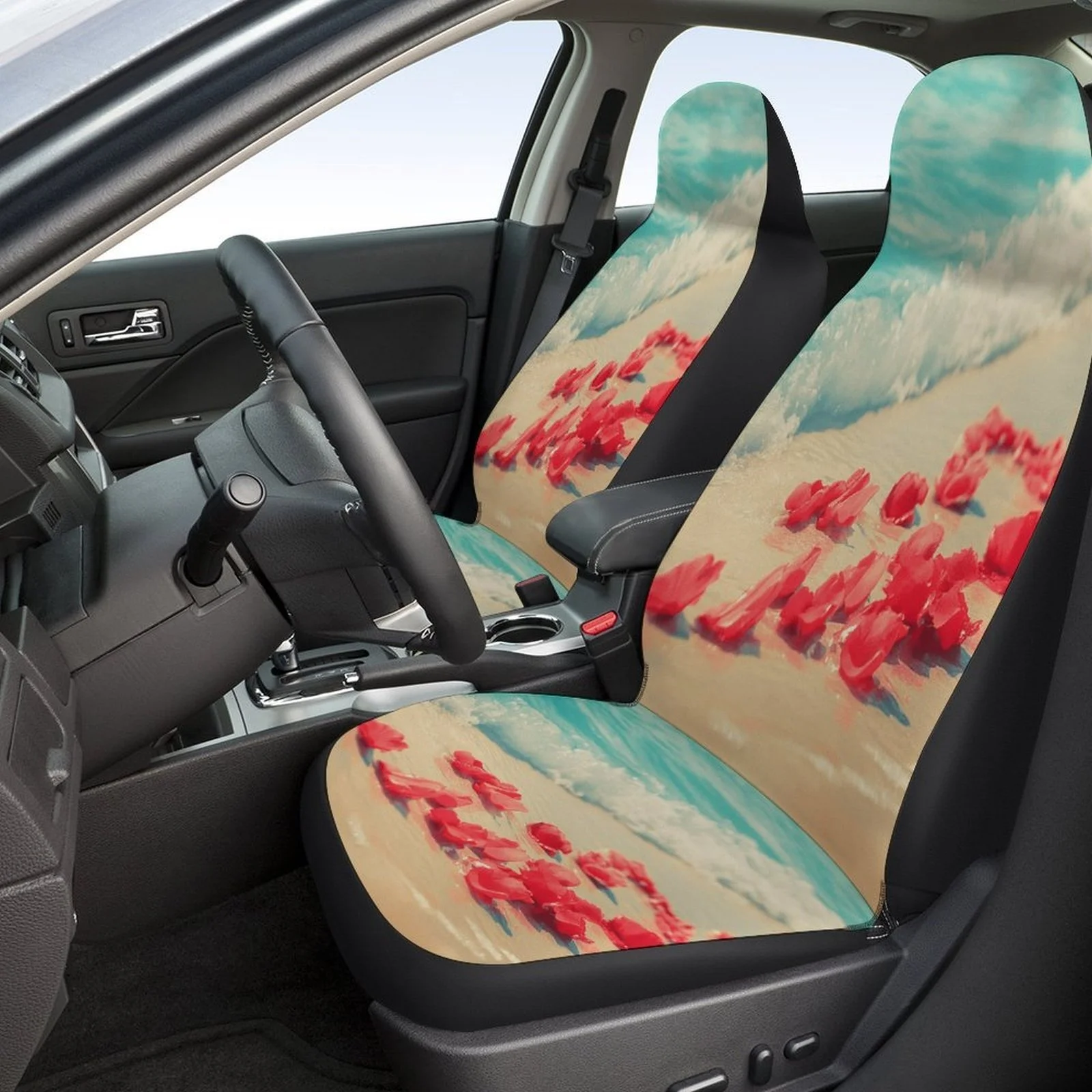 Car Seat Cover Set Featuring Rose Petal Design, Suitable For Various Vehicles. Stylish And Durable, This Complete Set Includes C