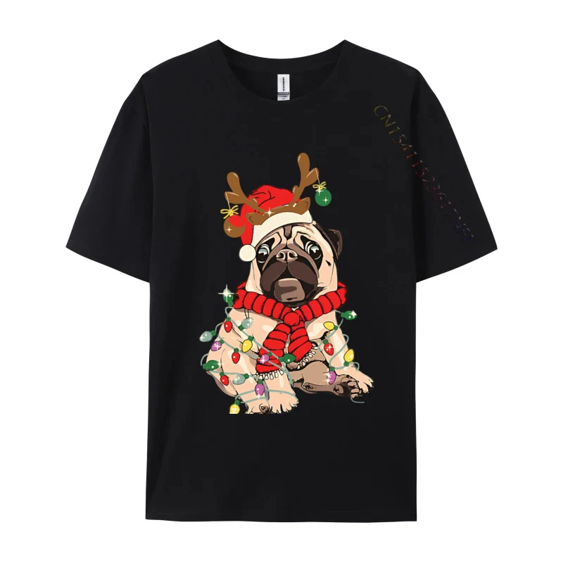 

Pug Dog Reindeer Antlers Lights Christmas T-shirt Daily Loose Casual Shirts Company Group Tees Wholesale Tshirts 100 Pcs