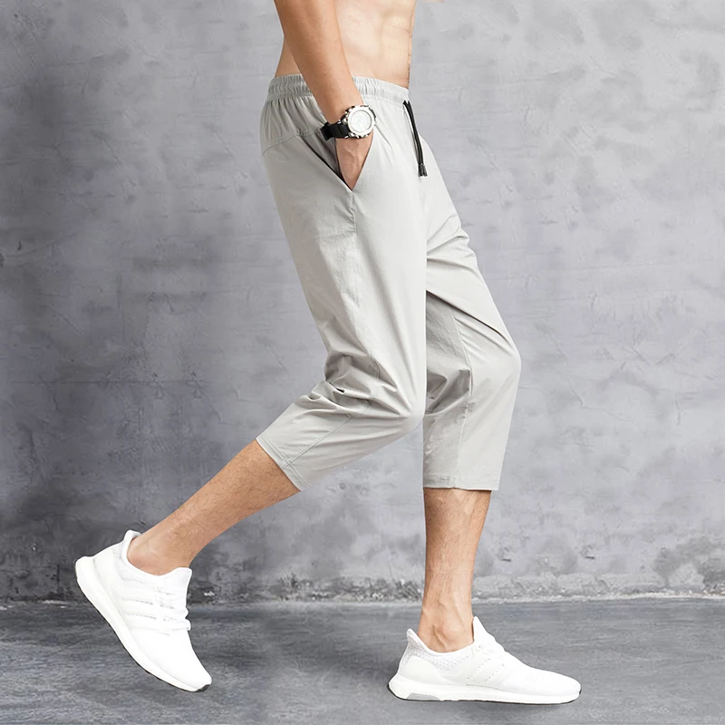 Men Sports Cropped Trousers Casual Thin Loose 3/4 Capri Pants High Quality Gym Jogging Sweatpants Seven-point Homme