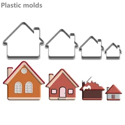 4つの仕様の漫画の建物の小さな家、プラスチックの金型、ケーキフォンダンツール、調理寿司と果物のカッター