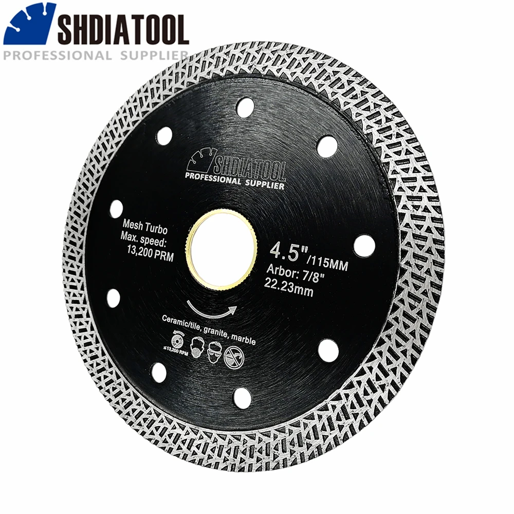 SHDIATOOL 5Pcs 4-1/2-Inch Mesh Turbo Diamond Saw Blade Cutting Disc for Porcelain Ceramic Tile Granite Dia115mm Diamond Cut Disc