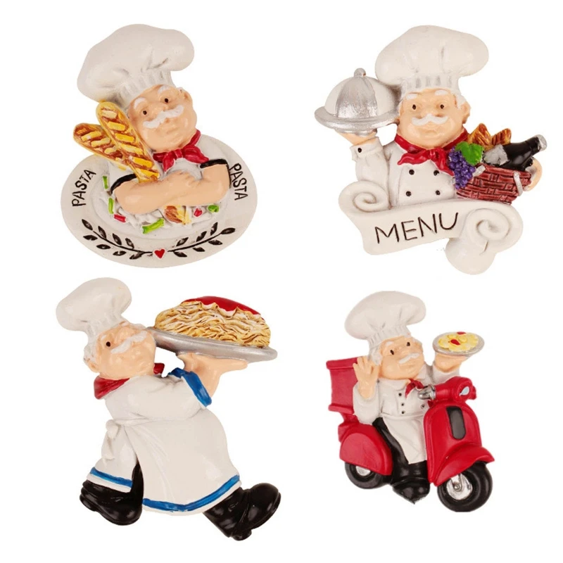 3D Resin Chef Fridge Magnet Italian French Chef Figurine Statue Refrigerator Magnets Home Kitchen Restaurant Decor Drop Shipping