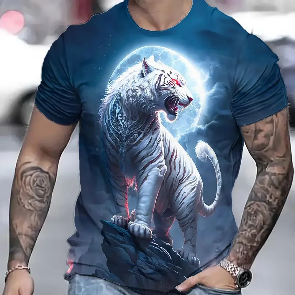 Summer New Men\'s T-shirt 3D Printed Tiger Pattern Trendy Fashion Short sleeved Casual Comfortable Domineering Top