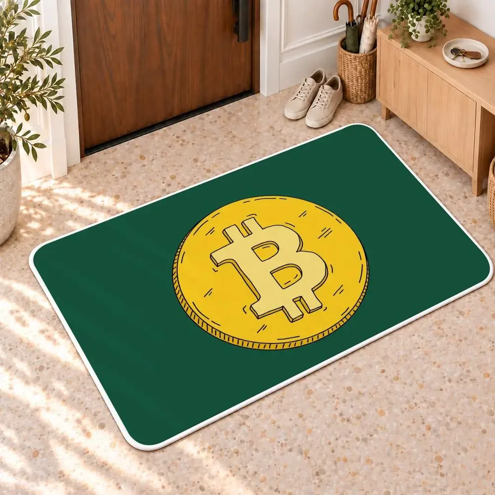 Bitcoin Crypto Cryptocurrency Floor Mat Flannel Rug Soft Non Slip Door Mat For Bathroom Bedroom Kitchen Living Room Home Decor