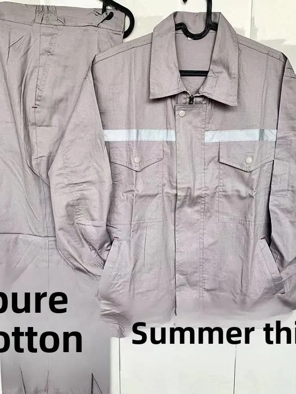 

00% Pure Cotton Summer Thin Workwear Set Men's Long Sve Labor Protection Top Pants Work orm School orm Spring 2026