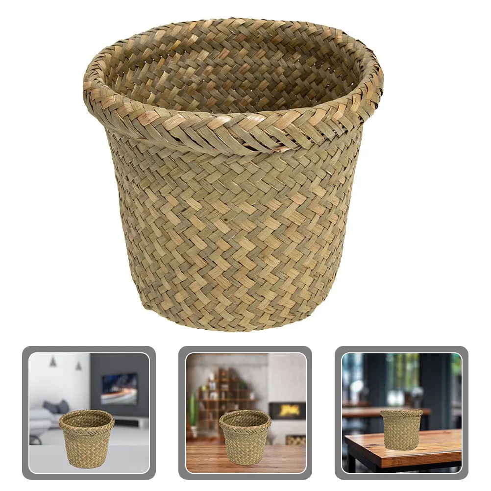 

Seagrass Basket Round Woven Storage Organizer Natural Fiber Trash Can For Bathroom Kitchen Laundry Farmhouse Flower Pot