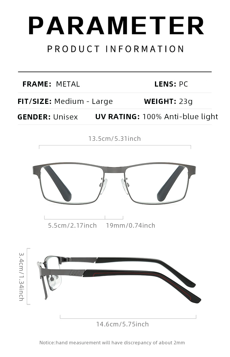 Luxus Metall Rechteck Lesebrille Männer Vintage Anti-blau Licht Presbyopie Brille Männlichen Mode-Business Lesebrille – Detail 6