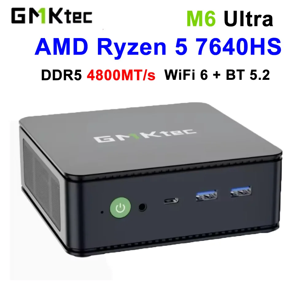 GMKtec NucBox M6 Ultra Mini PC Ryzen 5 7640HS 6C/12T 16GB DDR5 4800MT/s SO-DIMM * 2 PCIe3.0 M.2 SSD Wifi6 BT5.2 Dual 2.5G LAN PC