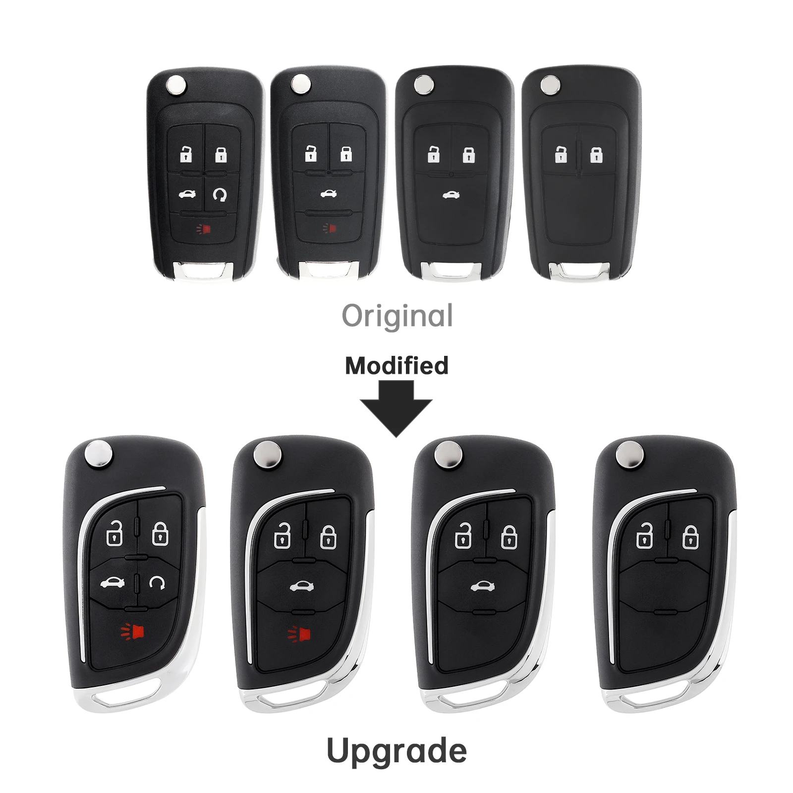 

2/3/4/5 Buttons Modified Flip Remote Car Key Shell Fit for Buick/Opel/Chevrolet/Cruze,Wear-resistant Replacement Key Fob Case