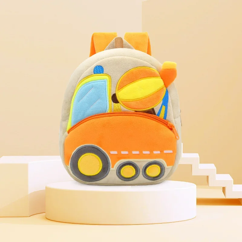 Cute Baby Toy Backpack Kids Cartoon Plush Engineering Excavator School Bags Kindergarten Primary School Bookbag Student Backpack