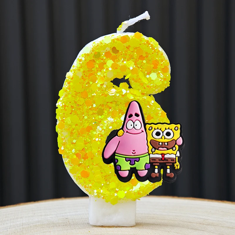 شمعة سبونجبوب اللطيفة رقم الرسوم المتحركة 0-9 لوازم تزيين كعكة عيد ميلاد الأطفال لوازم إكسسوارات الحفلات الكرتونية اللطيفة