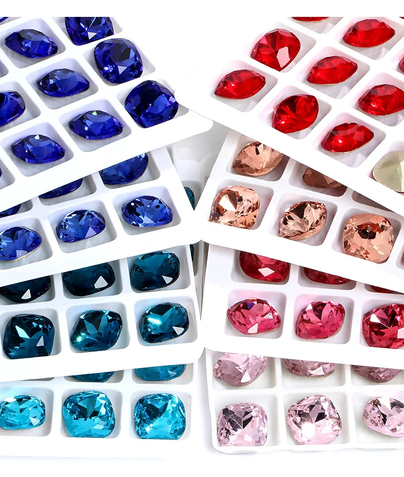 Cushion Crystal In Bulk Plated Fancy Stone Square Rhinestone Jewelry Gemstone 80/50/45/40Pcs Crystal 6-12MM Nail Charms Applique