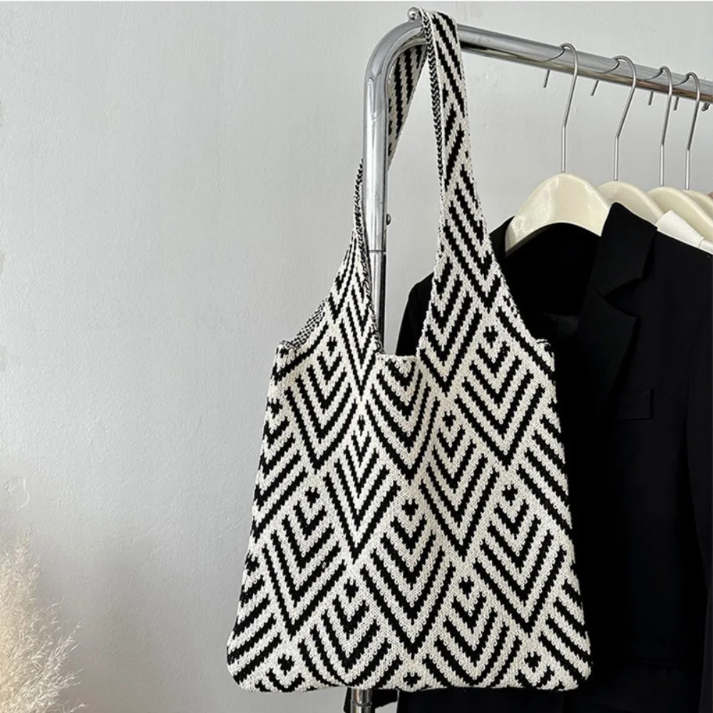 

Модная сумка на плечо, вязаная большая вместительная вязаная сумка-тоут, полосатая сумка для ключей для телефона, дорожная сумка