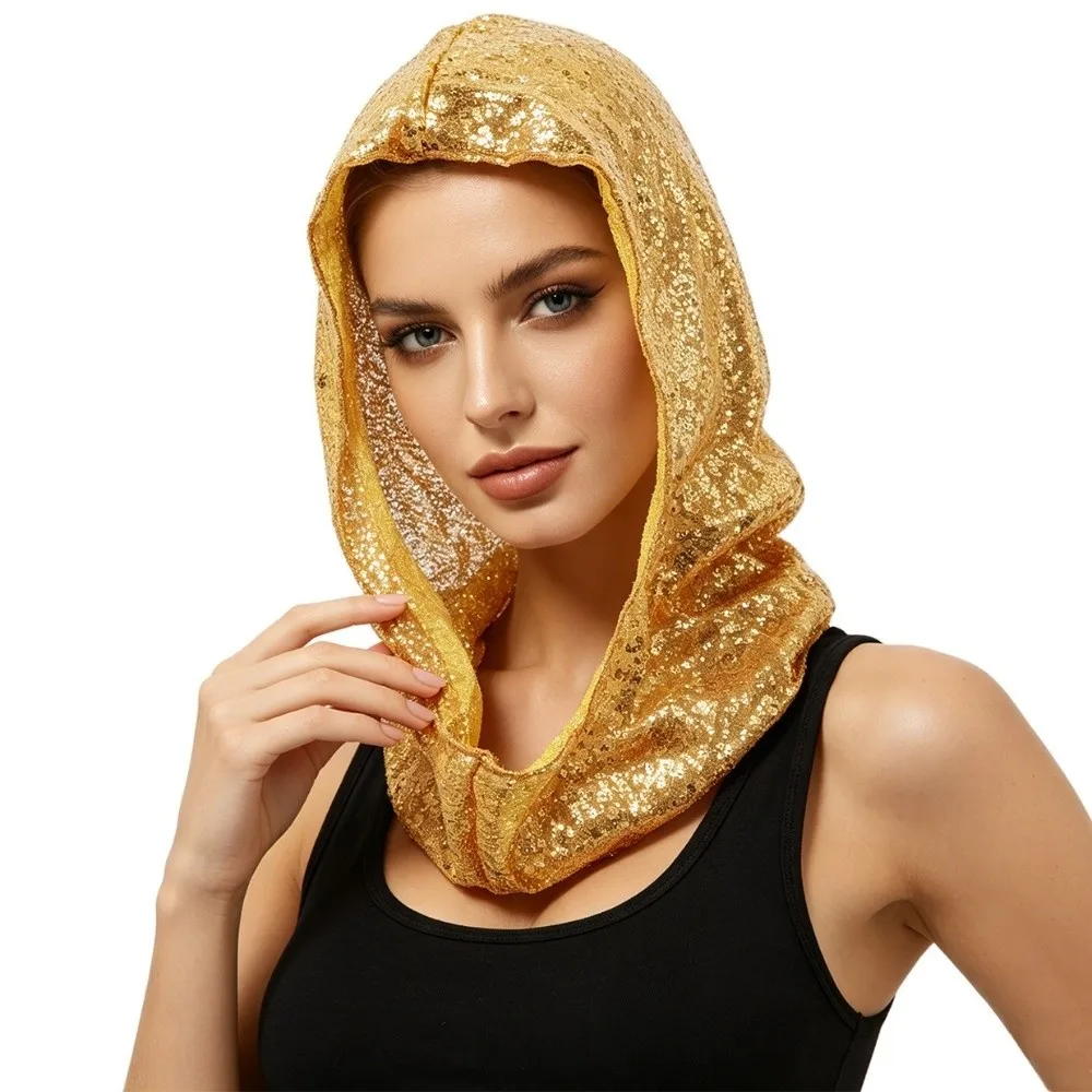 New Sequin Pullover Hat Lace Polyester Glitter Turban Lightweight Breathable Hooded Headscarf Stage