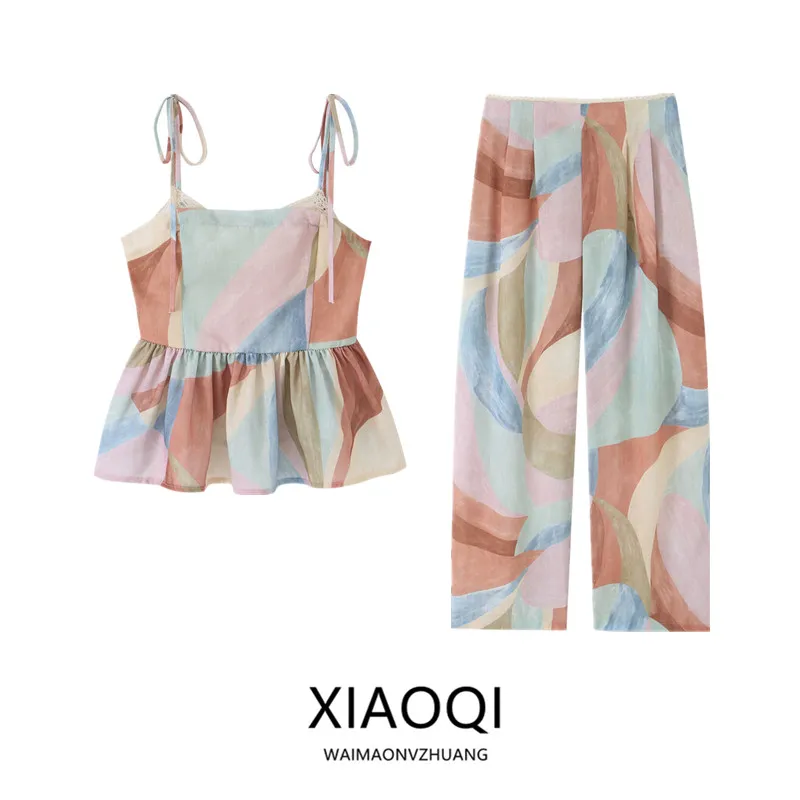 

Summer 2026 New Women's Floral Print Short Knot Waist-Cinching Top Fashionable Casual Wear