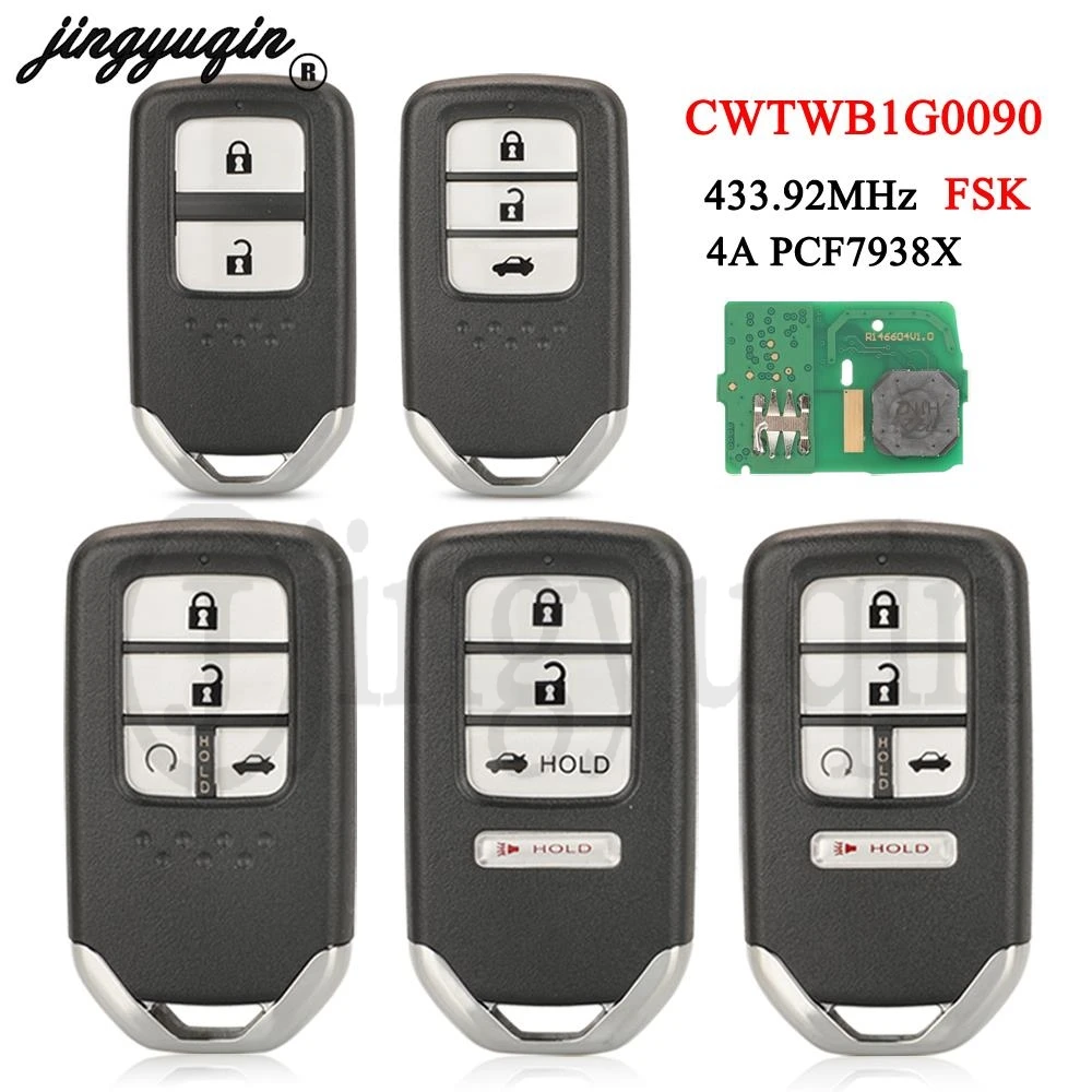 

jingyuqin CWTWB1G0090 Smart Remote Car Key 433.92MHz FSK For Honda Jazz Accord 2018 2019 2020 Fob 4A PCF7938X Chip Keyless Go