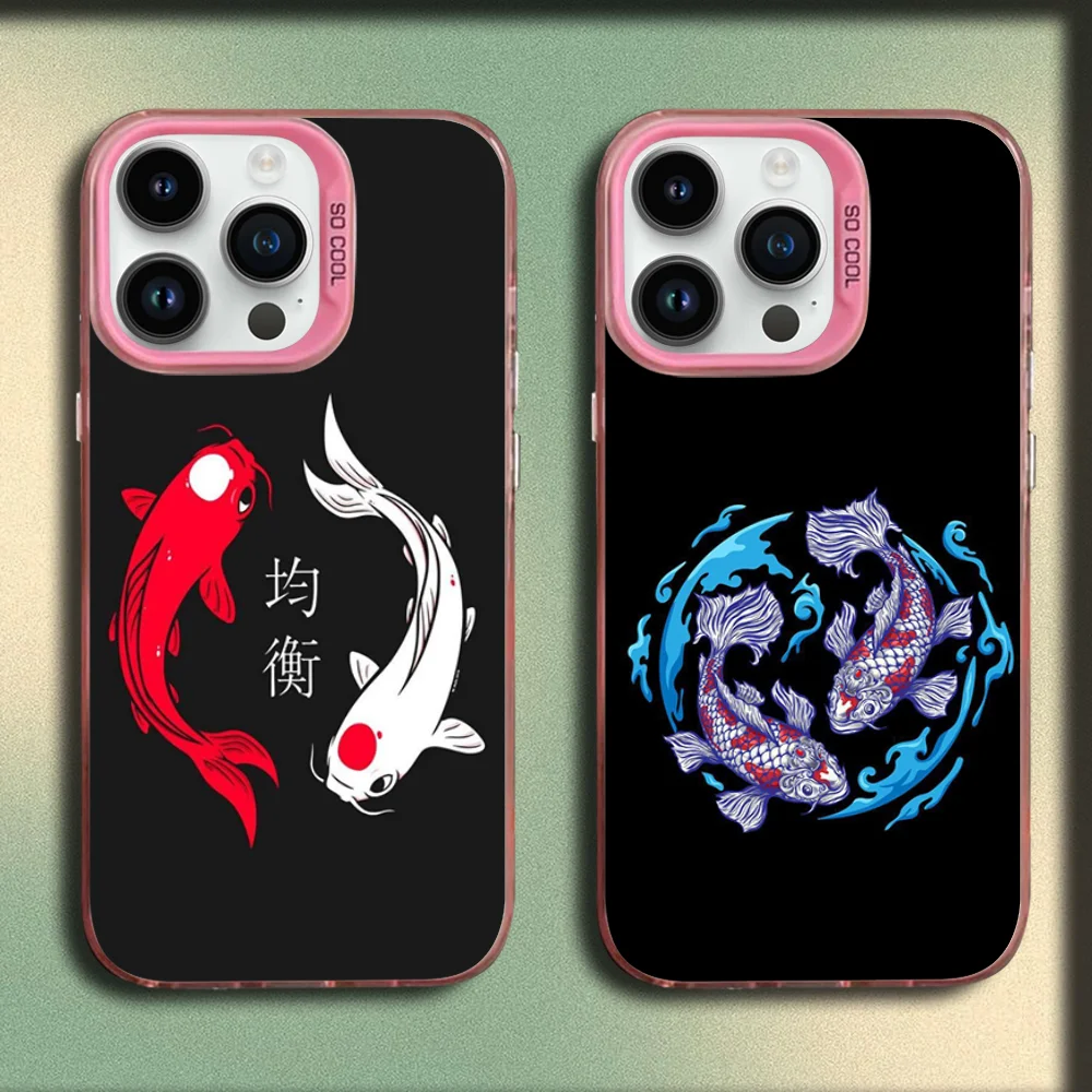 

Koi Carp Fish Yin Yang Art Phone Case For iPhone 16,15,14,13,12,11,Mini,Pro,MAX Pink Matte Silicone Cover