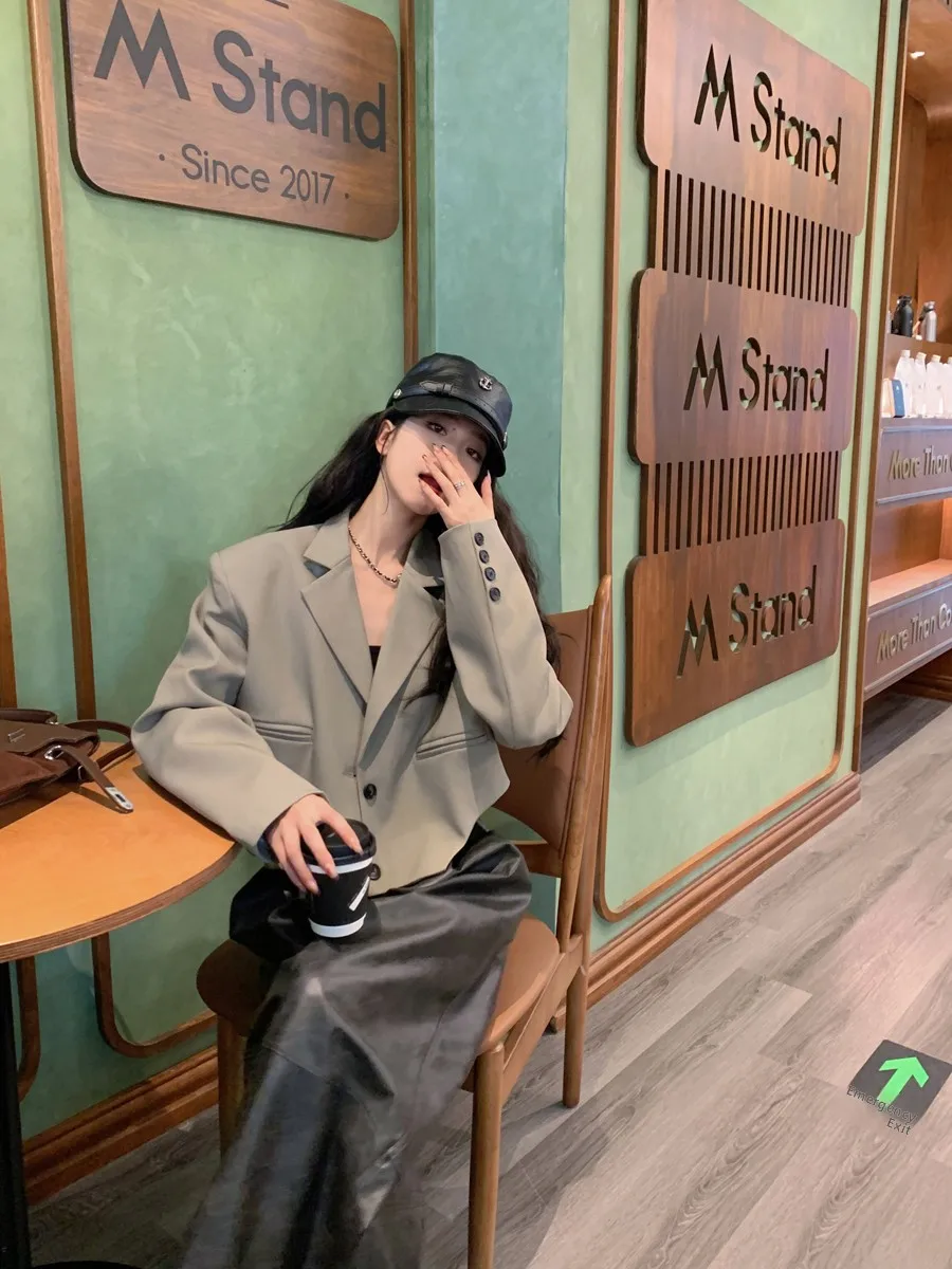 

SMBL RAIN ort повседневный костюм верблюжьего цвета нестандартного дизайна Jaet Loose Street Sle весенняя женская модная смесь полиэстера