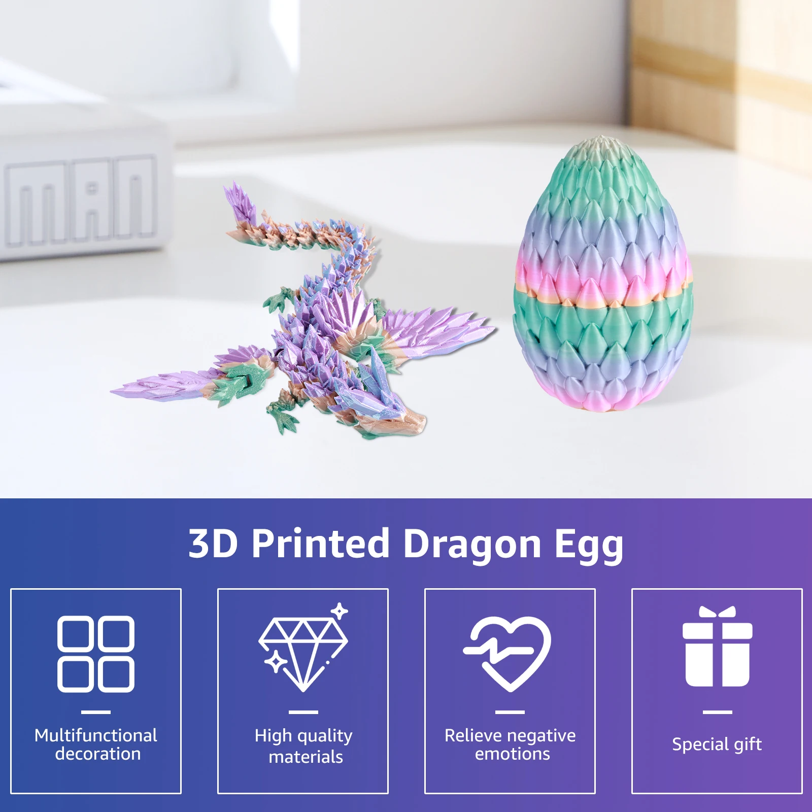 3D Printed Dragon with Dragon Egg Flexible Articulated Dragon Toys Colorful 3D Printed Dragon Ornament Exquisite 3D Articulated