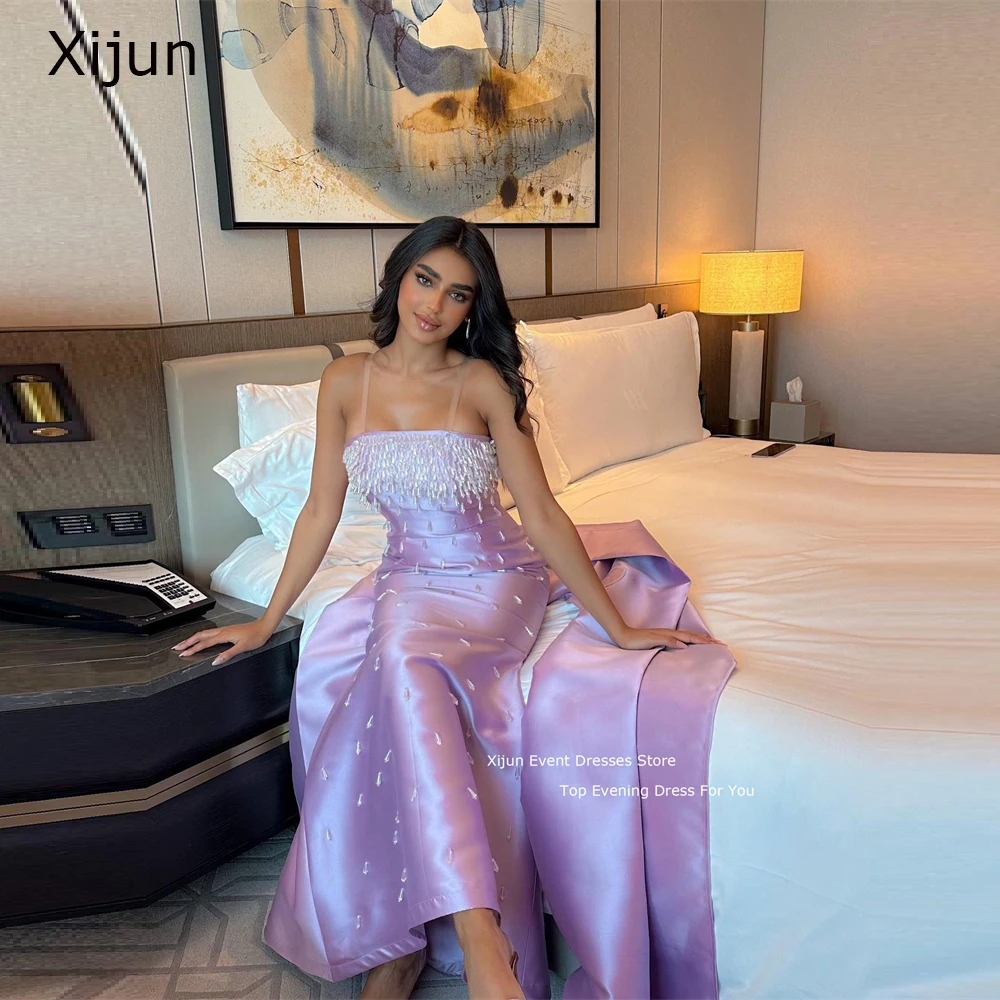 Xijun Luxury Lavender Blue Evening Dresses Formal Prom Gowns Saudi Arabric Prom Dresses Beads Dubai Party Dresses With Jacket