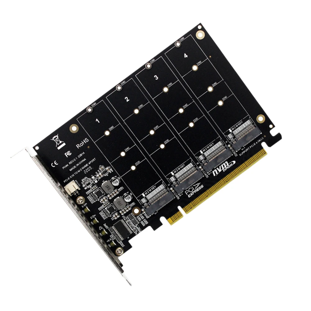 4 Port M.2 NVME SSD To PCIE X16 Adapter Converter Card 4X32Gbps PCIE Split/PCIE RAID Support 2230/2242/2260/2280 LED Indicator