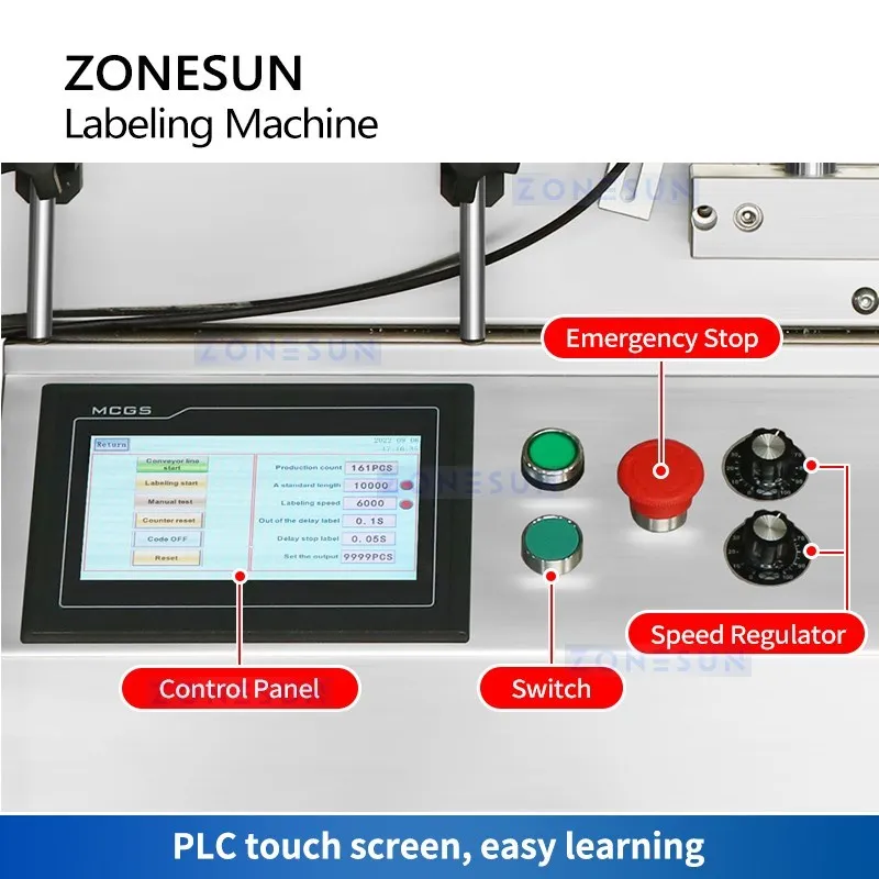ZONESUN Wrap Around Labeler para recipientes cilíndricos Garrafa Jar pode aplicação Belt Tabletop Rotulagem Machine ZS-TB150